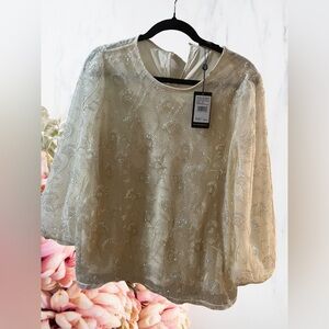 Women’s blouse size medium, embellished beading floral design, long sleeve NWT